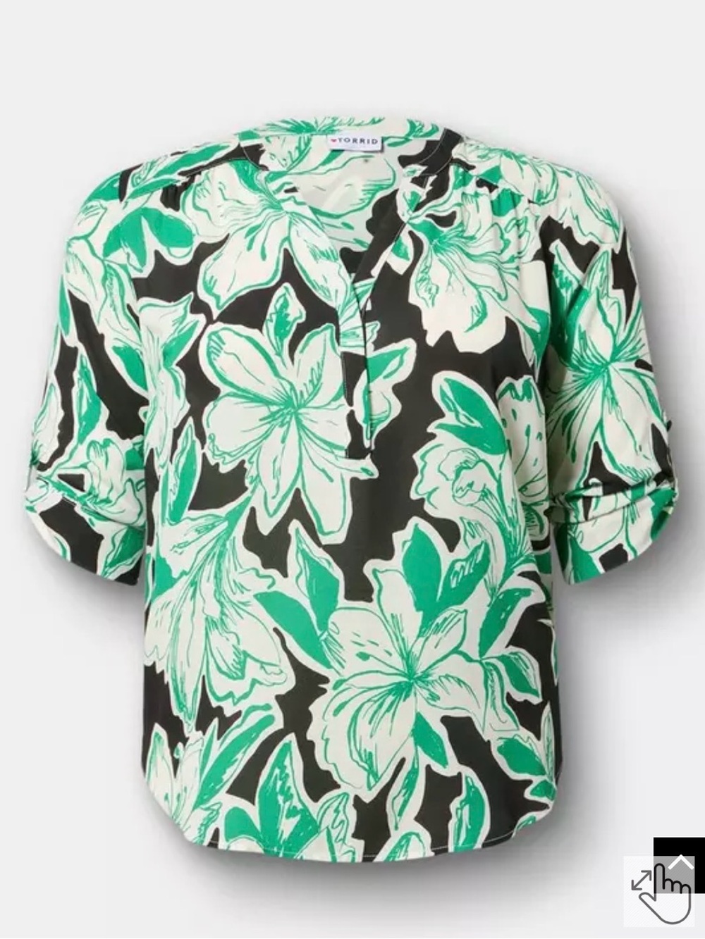 torrid Harper Georgette 3/4 Sleeve Blouse 2X Sketched Lillies Floral Black
